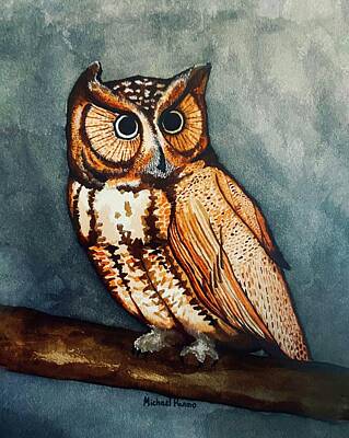Animals Paintings - Eastern Screech Owl by Michael Panno