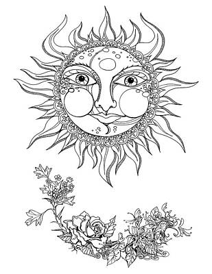 Guns Arms And Weapons Rights Managed Images - Eclipse of 2021 Sun and Moon Face line art with floral decor Royalty-Free Image by Katherine Nutt