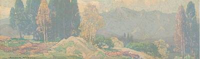 Landmarks Painting Royalty Free Images - Edgar Alwin Payne American, 1883-1947. Spring in the Mountains 2 Royalty-Free Image by Timeless Images Archive