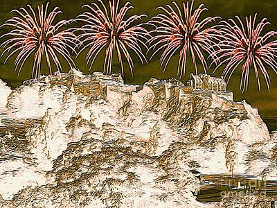 Princess Diana - Edinburgh Castle Fireworks Digital Painting 011 by Douglas Brown