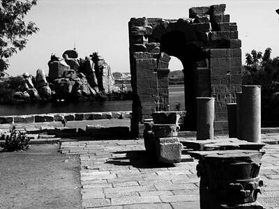 Curated Bath Towels Royalty Free Images - Egypt - Philae Archaeological Site B/W Royalty-Free Image by Jacqueline M Lewis