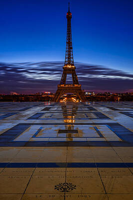 Paris Skyline Royalty-Free and Rights-Managed Images - Eiffel Tower in Paris, France, seen from Trocadero on a beautiful rainy lonely morning. by George Afostovremea