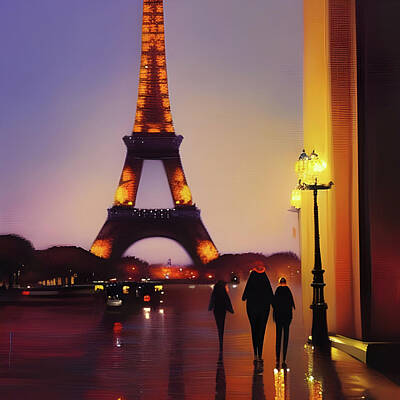 Paris Skyline Paintings - Eiffel Tower in the Evening by Nicholas Small
