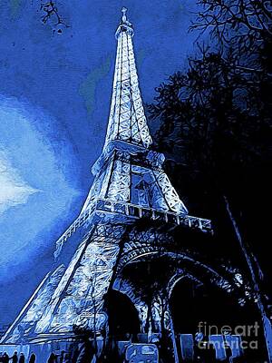 Paris Skyline Digital Art - Eiffel Tower Paris France Digital Artwork in Blue by Douglas Brown