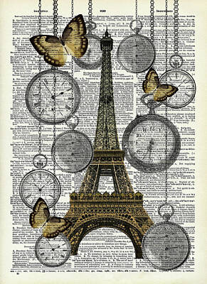 Steampunk Rights Managed Images - Eiffel Tower with pocket watches and butterflies Royalty-Free Image by Mihaela Pater