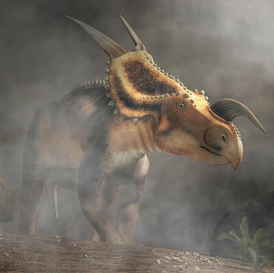 Reptiles Digital Art - Einiosaurus in Fog by Daniel Eskridge