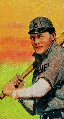 Athletes Paintings - El Principe De Gales Bill Hinchman Baseball Game Cards Oil Painting by Celestial Images