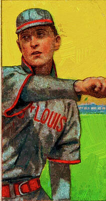 Athletes Paintings - El Principe De Gales Vic Willis Throwing Baseball Game Cards Oil Painting  by Celestial Images