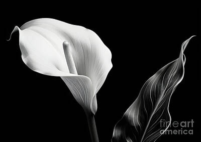 Lilies Digital Art - Elegance in monochrome - a calla lilys dance by Sen Tinel