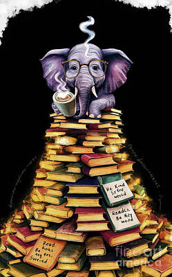 Animals Drawings - Elephant lover - Book Lover - Read Books - Book Lover - Gift Book Reader - Gift for Librarian - Read Books Be Kind Stay Weird - Be Kind by Grover Mcclure