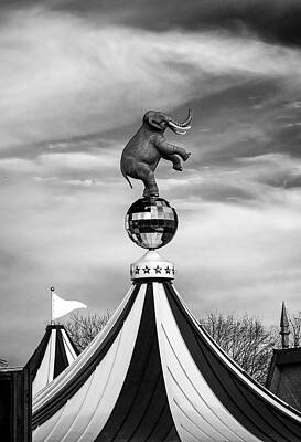 Animals Digital Art - Elephant statue on circus big top by Celestial Images