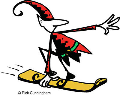 Fantasy Drawings Royalty Free Images - Elf Snowboarding Royalty-Free Image by Rick Cunningham