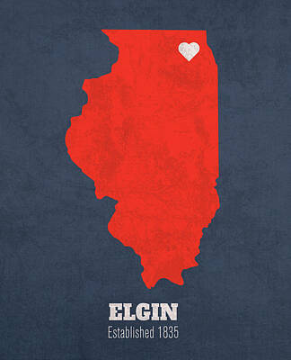 City Scenes Mixed Media - Elgin Illinois City Map Founded 1835 University of Illinois Color Palette by Design Turnpike