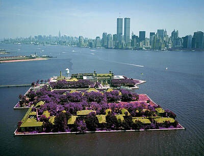 Skylines Digital Art - Ellis Island New York City Skyline - Infrared - Purple by Celestial Images