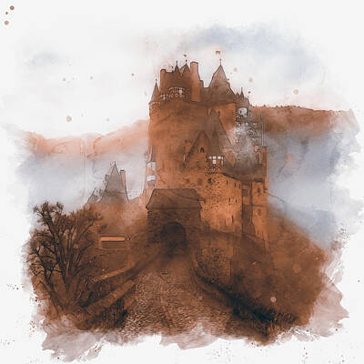 Basketball Patents Royalty Free Images - Eltz Castle, Watercolor - 01 Royalty-Free Image by AM FineArtPrints