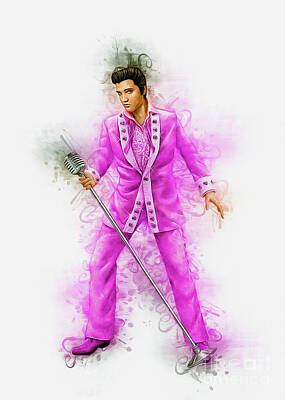 Musicians Digital Art Royalty Free Images - Elvis Presley Art Royalty-Free Image by Ian Mitchell