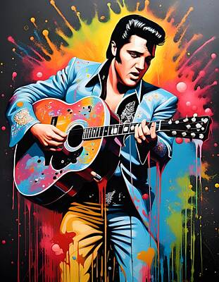 Rock And Roll Paintings - Elvis Presley - The jailhouse Rock by CIKA Artist