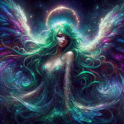 Fantasy Digital Art Rights Managed Images - Emerald Angel - Cosmic Splendor Royalty-Free Image by Eve Designs