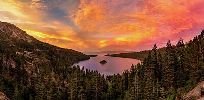Jacob Kuch Vintage Art On Dictionary Paper Rights Managed Images - Emerald Bay Sunset Panorama Royalty-Free Image by Spencer Bawden