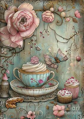 Roses Paintings - Enchanted Teatime by Lauren Blessinger