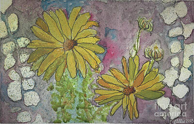 Recently Sold - Lilies Paintings - English Marigold and Negative Space by Allie Lily