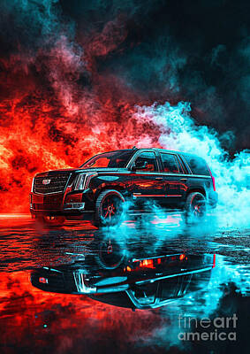 Digital Art - ESV Blaze Cadillac Escalade ESV in Smoke Symphony by Clark Leffler