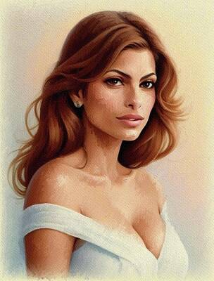 Celebrities Painting Royalty Free Images - Eva Mendes, Actress Royalty-Free Image by Sarah Kirk