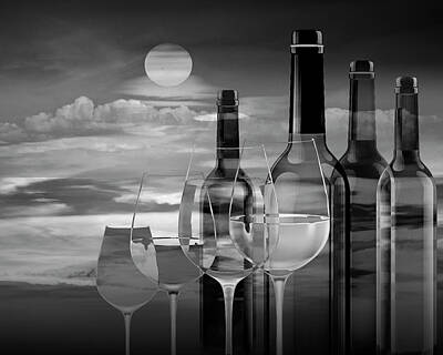 Wine Photos - Evening Wine in Black and White by Randall Nyhof