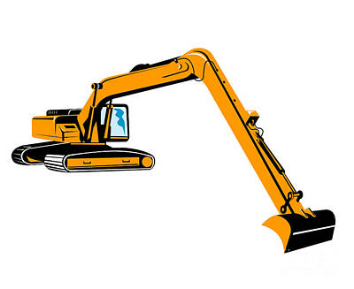 Modern Man Music - Excavator or Mechanical Digger with Boom Dipper and Bucket Isolated WPA Retro Style by Aloysius Patrimonio
