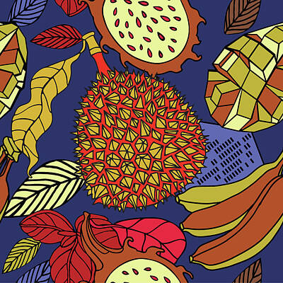 Classic Christmas Movies - Exotic tropical mix of fruits. Bright floral natural print with plants and fruits. coconut, bananas, palm leaves. Hawaii beach pattern by Julien