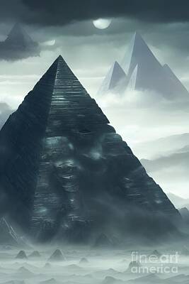 Science Fiction Mixed Media - Explore the Unknown with our Alien Pyramid in a Dark and Surreal Landscape Artwork by Artvizual Premium