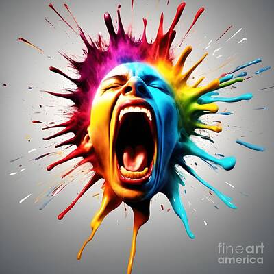 Surrealism Mixed Media - Explosive Color and Emotion -The Screaming Face Art That Captivates by Artvizual