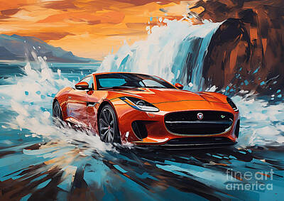 Sports Drawings - F-Type Coastal Canvas Jaguars Elegance in Sport Car Form by Lowell Harann
