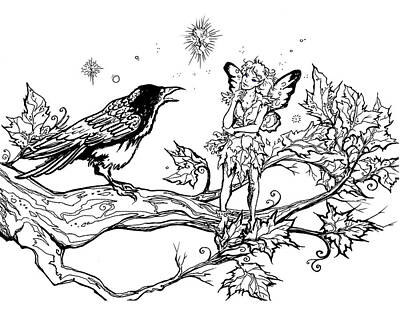 Fantasy Drawings Royalty Free Images - Fairy Crow Conversation Royalty-Free Image by Katherine Nutt