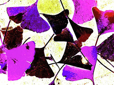 Still Life Mixed Media - Fallen Ginko Leaves Violet by Sharon Williams Eng