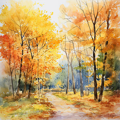 Landscapes Digital Art - Falling Leaves - Autumn Falling Leaves Art by Lourry Legarde