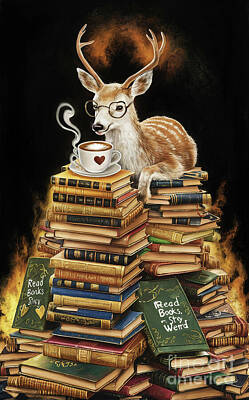 Fantasy Drawings Rights Managed Images - Fallow deer lover - Book Lover - Read Books - Book Lover - Gift Book Reader - Gift for Librarian - Read Books Be Kind Stay Weird - Be Kind Royalty-Free Image by Grover Mcclure
