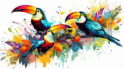 Birds Paintings - Family Ties - Portrait of Toucan Togetherness by Lourry Legarde