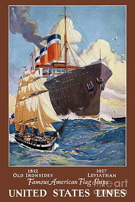 Landmarks Drawings - Famous American Flag Ships Vintage Poster 1927 by Vintage Treasure