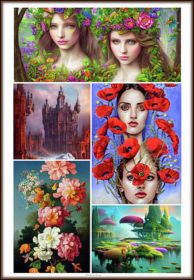 Abstract Flowers Digital Art Royalty Free Images - Fantasy Collage Royalty-Free Image by Constance Lowery