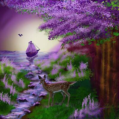 Fantasy Digital Art Rights Managed Images - Fantasy Forest Sail Royalty-Free Image by Gary F Richards