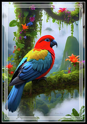 Birds Digital Art - Fantasy Parrot  by Constance Lowery