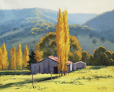 Royalty-Free and Rights-Managed Images - Farm sheds Painting by Graham Gercken