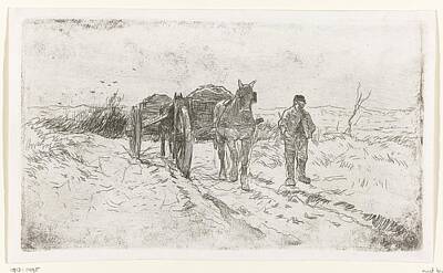 Vintage Neon Signs - Farmer next to two horse drawn carts, Anton Mauve, 1848 1888 by Arpina Shop