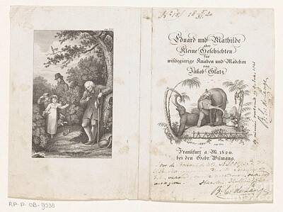 Scifi Portrait Collection - Father with children and old man in a forest and elephants in landscape, anonymous, 1820 by Shop Ability