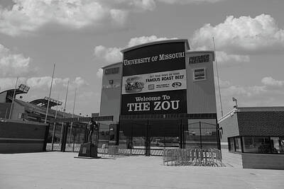 Football Photos - Faurot Field at Memorial Stadium at the University of Missouri in black and white by Eldon McGraw