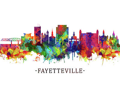 Landscapes Mixed Media Royalty Free Images - Fayetteville North Carolina Skyline Royalty-Free Image by NextWay Art