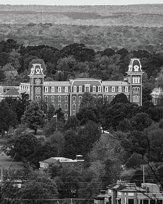 Landscapes Royalty-Free and Rights-Managed Images - Fayetteville Old Main Monochrome Landscape - University of Arkansas by Gregory Ballos