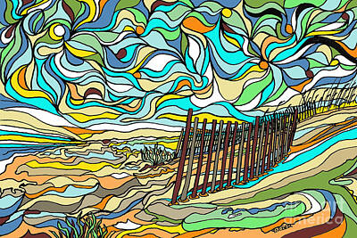 Beach Drawings - Fence Along the Dunes by Robert Yaeger