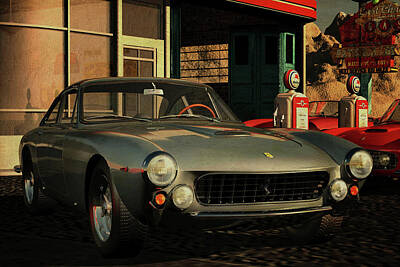 Sultry Plants Rights Managed Images - Ferrari 250GT Lusso from 1963 at an old gas station Royalty-Free Image by Jan Keteleer